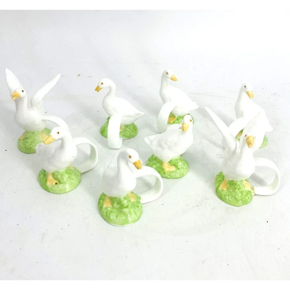 Vintage Lilian Vernon Bone China Goose Napkin Rings Set Of 8 Cottage Granny Core